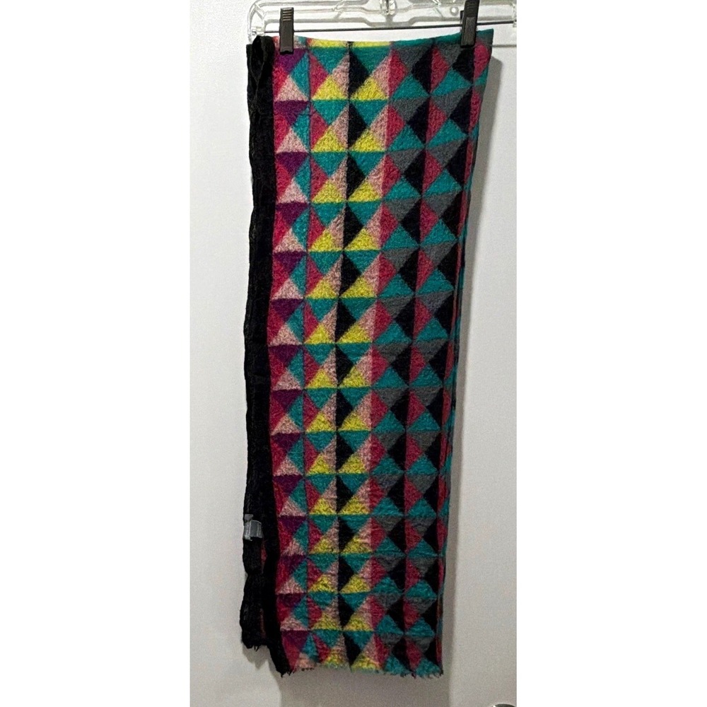 Emma Carlsen Copenhagen 100% Wool Scarf Geometric Multicolor Open Weave 66"x33"